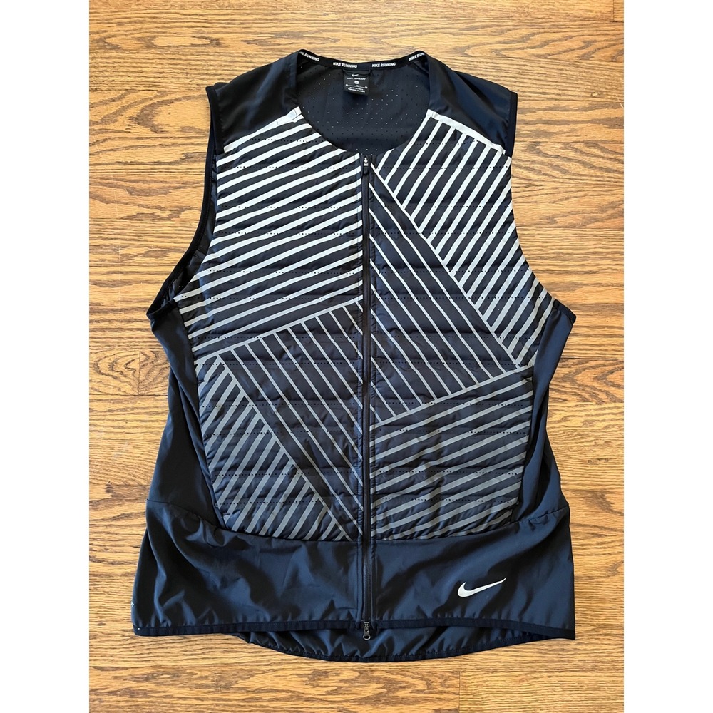 Nike Aeroloft Running Vest Mens XL Black Geometric Reflective Down Fill Training